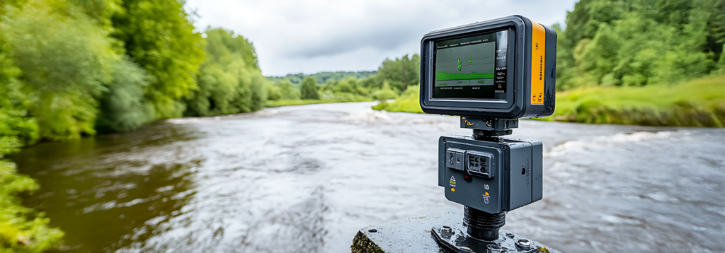 Hydrologic monitoring instruments installed in a river to collect flow and water level data