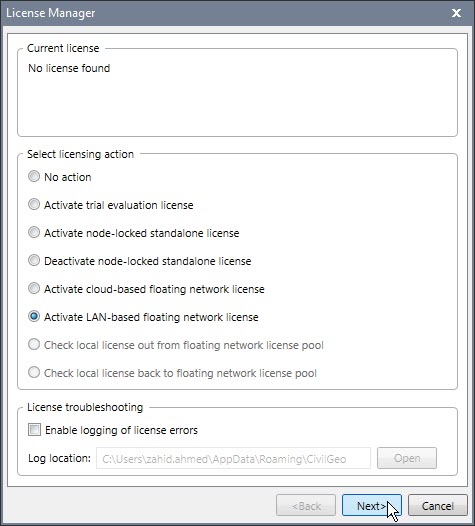 Activate LAN-based floating network license option.