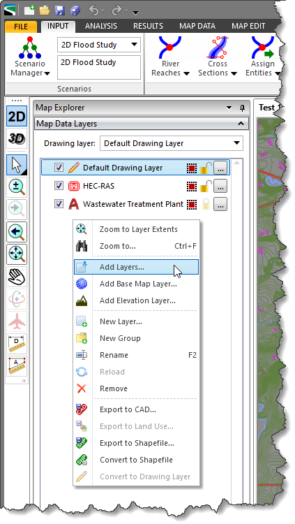 Add Layers displayed context menu command