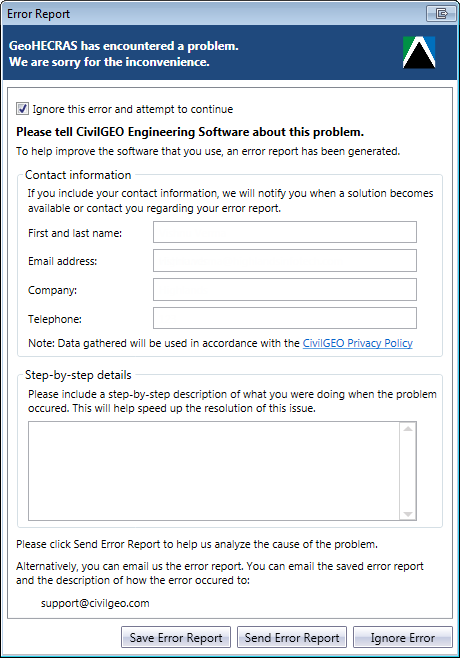 Software Crash Error Report